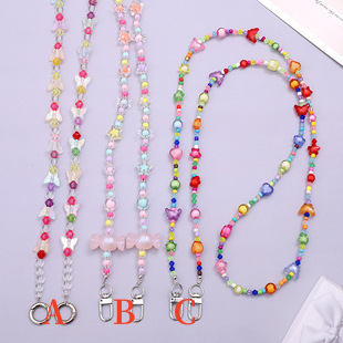 Candy style colorful beaded hat chains with heart, star, and bow beads – three styles A B C