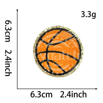 Round orange basketball embroidered patch with gold edge