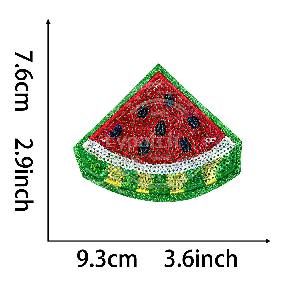 Sequin watermelon embroidered patch, sparkly fruit iron-on patch, 9.3cm x 7.6cm