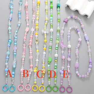 Pastel beaded hat chains with cartoon charms – A B C D E color variants