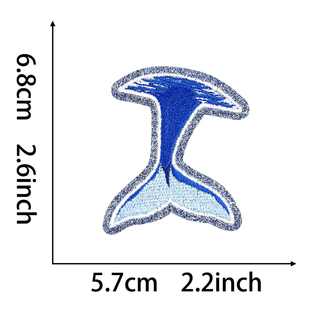 Blue whale tail embroidered patch, iron-on applique, 6.8cm x 5.7cm