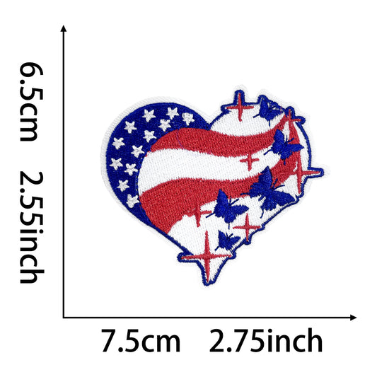 Heart-shaped patch with USA flag and fighter jets, embroidered, 7.5cm x 6.5cm

