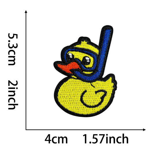 Iron on patch of a yellow duck with blue snorkel, 5.3cm x 4cm