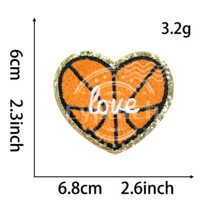 Heart-shaped basketball patch with love text embroidery

