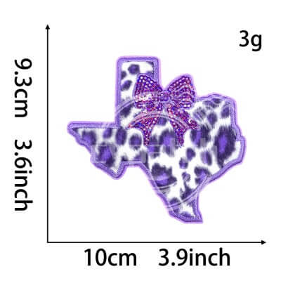 Purple Texas state patch with leopard print and bow embroidery
