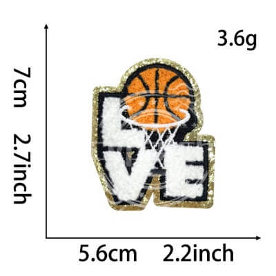Basketball LOVE embroidered patch with hoop and orange ball design
