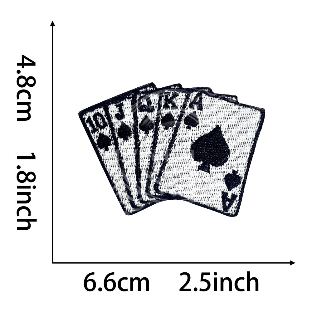 Royal flush poker cards patch, spade embroidered patch, 6.6cm x 4.8cm