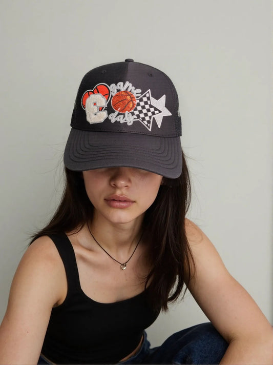 CYpatches -Game Day Basketball DIY Patches + Stylish Gray Hat