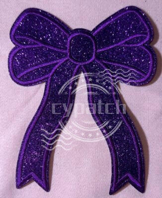 Purple glitter bow embroidered patch for clothing and accessories
